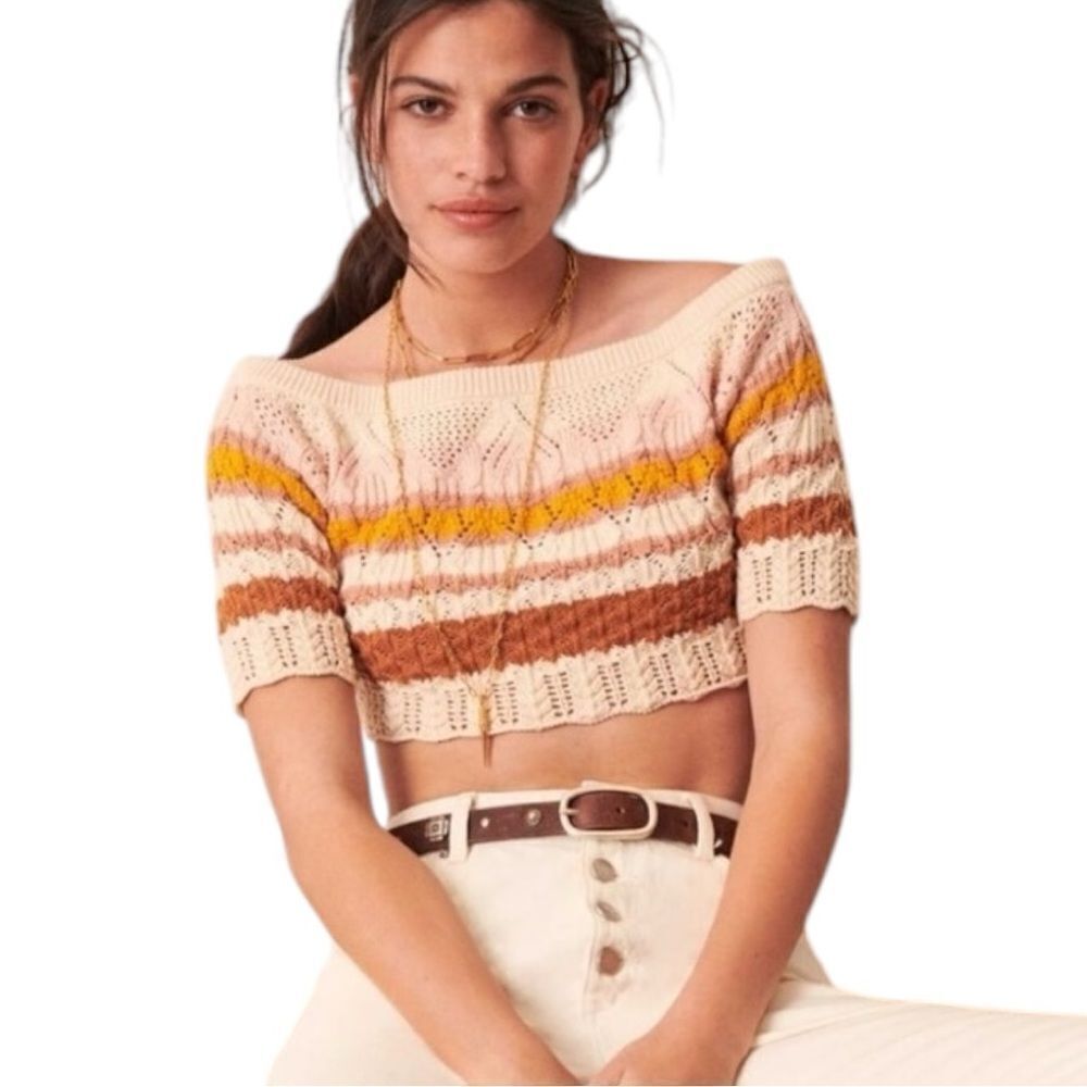 ba&sh Jansan Striped Crochet Knit Crop Top